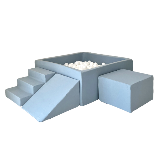 Moje Moje | Coton 3 éléments + piscine à balles - Bleu 106 x 106 x 40 cm + 400 balles