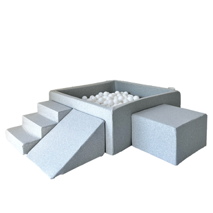 Moje | Coton 3 éléments + piscine à balles - Gris clair 106 x 106 x 40 cm + 400 balles