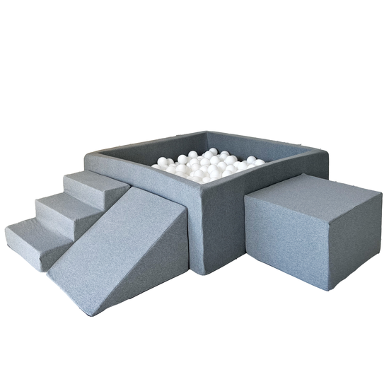 Moje Moje | Coton 3 éléments + piscine à balles - Gris 106 x 106 x 40 cm + 400 balles