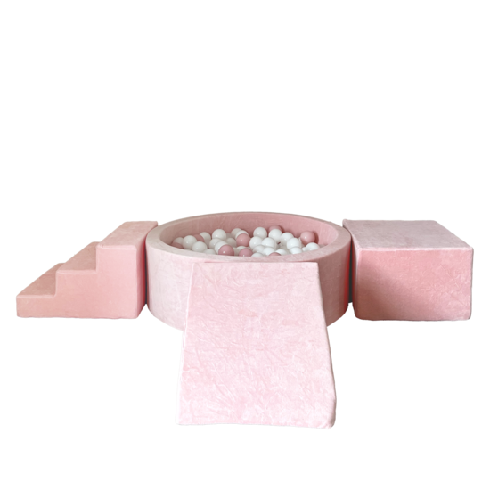 Moje Moje | Velours doux 3 éléments + piscine à balles  - rose clair 90 x 30 cm + 200 balles
