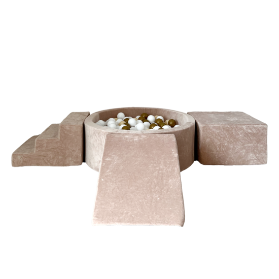 Moje Moje | Velours doux 3 éléments + piscine à balles - Beige foncé 90 x 30 cm + 200 balles