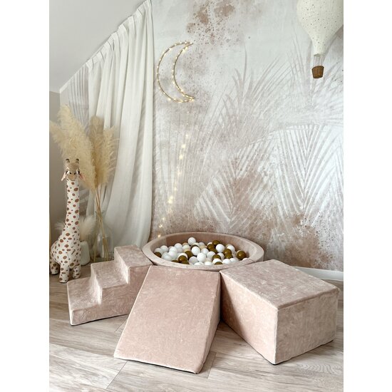Moje Moje | Velours doux 3 éléments + piscine à balles - Beige foncé 90 x 30 cm + 200 balles