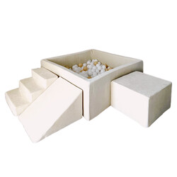 Moje | Velours doux 3 éléments + piscine à balles  - Écru 106 x 106 x 40 cm + 400 balles