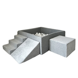 Moje | Velours doux 3 éléments + piscine à balles - Gris 106 x 106 x 40 cm + 400 balles