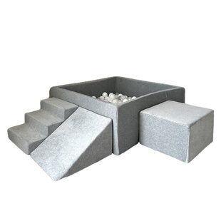 Moje | Velours doux 3 éléments + piscine à balles - Gris 106 x 106 x 40 cm + 400 balles