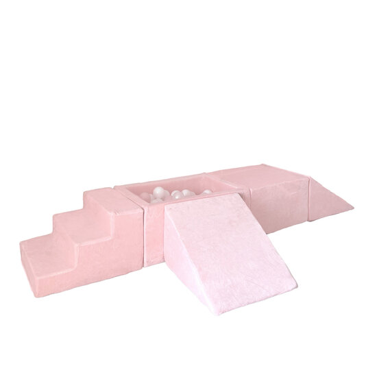 Moje Moje | Velours doux 4 éléments + piscine à balles - rose clair 65 x 35 x 30 cm + 100 balles