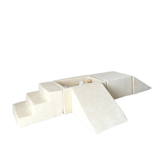 Moje Moje | Velours doux 4 éléments + piscine à balles - Écru 65 x 35 x 30 cm + 100 balles