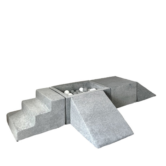Moje Moje | Velours doux 4 éléments + piscine à balles - Gris 65 x 35 x 30 cm + 100 balles