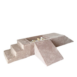 Moje | Velours doux 4 éléments + piscine à balles - Beige foncé 65 x 35 x 30 cm + 100 balles