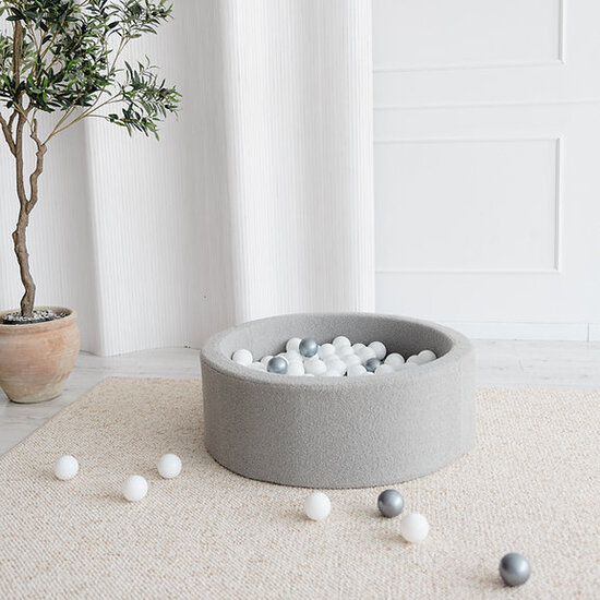 Moje Moje | Piscine à balles Bouclé - Gris 90x30 cm + Balles