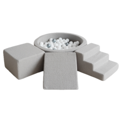 Moje | Bouclé 3 éléments + piscine à balles 90 x 30 cm + 200 balles - Gris