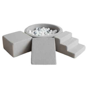 Moje |  3 éléments + piscine à balles  - Bouclé Gris 90 x 30 cm + 200 balles