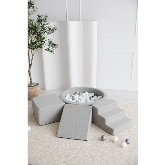 Moje Moje |  3 éléments + piscine à balles  - Bouclé Gris 90 x 30 cm + 200 balles