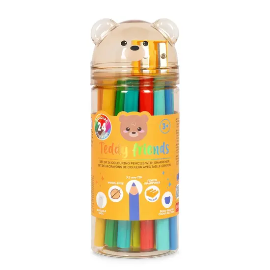 Legami Legami | Set de 24 crayons de couleur avec taille-crayon - Teddy Friends
