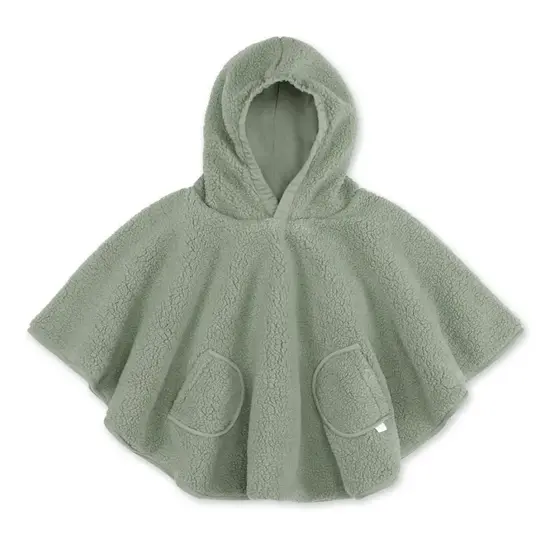 Bemini Bemini | Poncho Softy Teddy Kaki Outside Poncho de voyage vert 9-36 mois