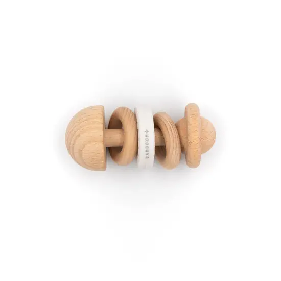 Bamboom Bamboom | Hochet en bois et silicone blanc