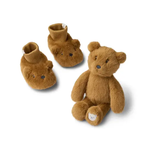Liewood Liewood | BEnsemble cadeau pour bébé Basim en peluche Caramel doré