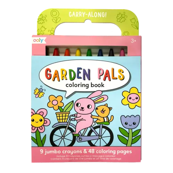 Ooly Ooly | À emporter partout ! Livre de coloriage et ensemble de crayons de couleur Garden Pals Ensemble de 9 crayons de couleur