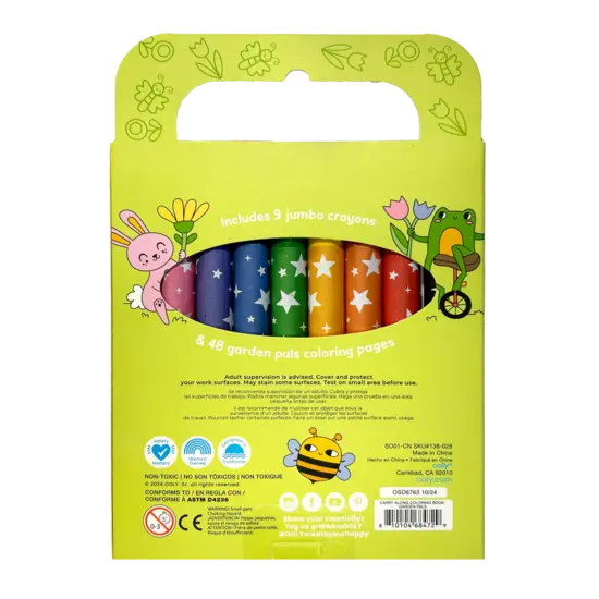 Ooly Ooly | À emporter partout ! Livre de coloriage et ensemble de crayons de couleur Garden Pals Ensemble de 9 crayons de couleur