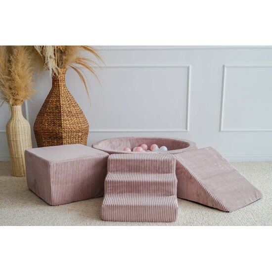 Moje Moje | 3 éléments + piscine à balles - Velours côtelé rose poudré 90 x 30 cm + 200 balles