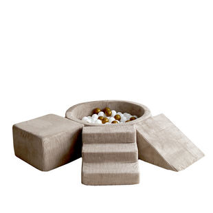 Moje | 3 éléments + piscine à balles - Velours côtelé beige foncé 90 x 30 cm + 200 balles