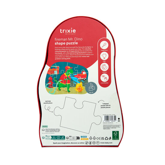 Trixie Baby Trixie |  Puzzle à forme - pompier Mr. Dino - 12 pièces