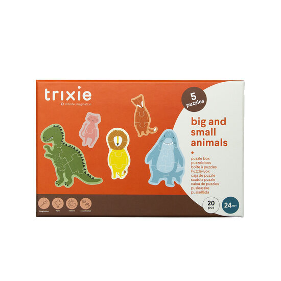 Trixie Baby Trixie | Boîte à puzzles - petits et grands animaux - 5 puzzles