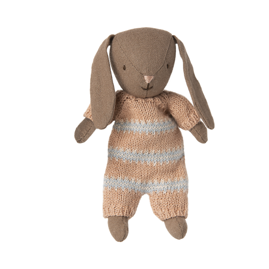 Maileg Maileg | Bunny Micro Brown Costume en tricot rose poudré