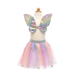 Great Pretenders - Jupe à paillettes arc-en-ciel, ailes et baguette magique - Taille 4-6