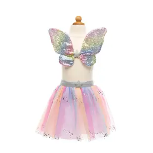 Great Pretenders - Jupe à paillettes arc-en-ciel, ailes et baguette magique - Taille 4-6