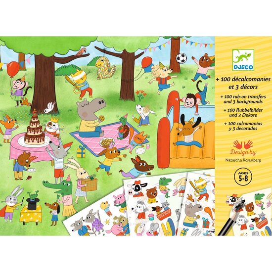 Djeco Djeco | + 100 autocollants transférables et 3 grands décors C'est la fête !