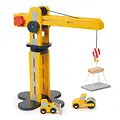 Mentari Mentari | Ensemble de jeu Grue avec 2 véhicules de chantier en bois
