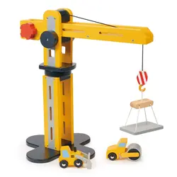 Mentari | Ensemble de jeu Grue avec 2 véhicules de chantier en bois
