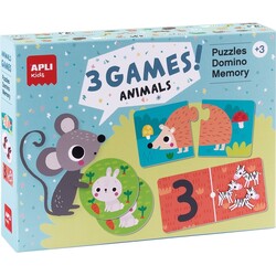 APLI |  3 jeux d'animaux (Puzzle, Mémoire, Domino)