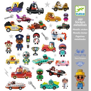 Djeco | 160 autocollants métalliques Le monde de Crazy Motors