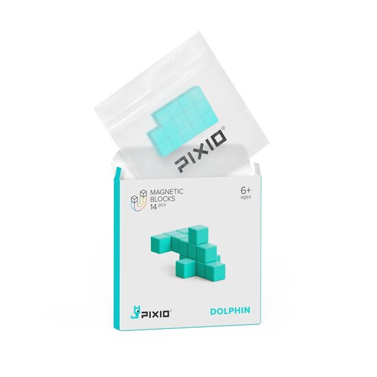 Pixio Pixio | Blocs magnétiques série Color - Dauphin turquoise, 14 pièces