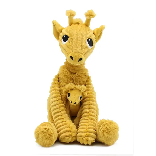Les Déglingos | Les Ptipotos - Peluche girafe Loncou jaune moutarde : maman et son bébé