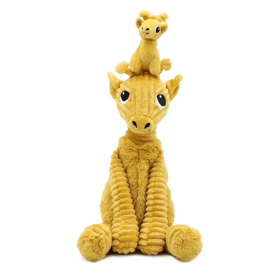 Les Déglingos | Les Ptipotos - Peluche girafe Loncou jaune moutarde : maman et son bébé