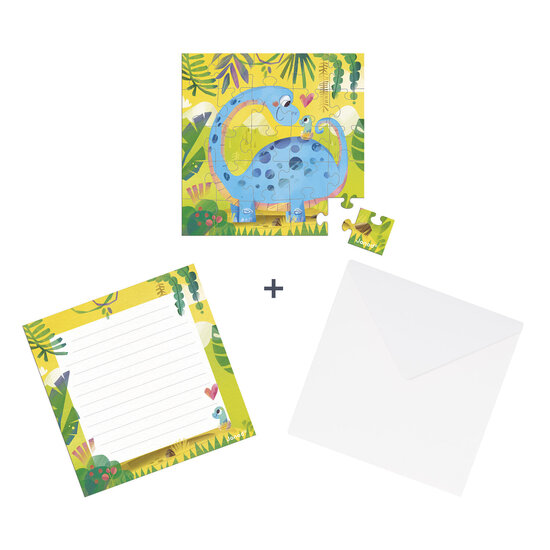 Janod speelgoed Janod | Carte puzzle d'anniversaire Dino Maman Bébé