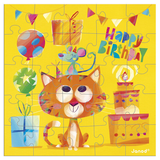 Janod speelgoed Janod | Carte puzzle d'anniversaire Chat