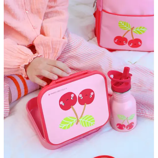 A Little Lovely Company A Little Lovely Company | Petite gourde en acier inoxydable « Joyeuses cerises »