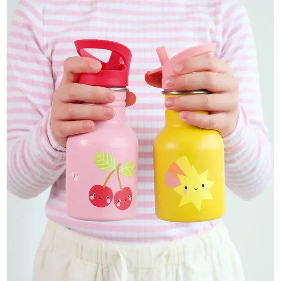 A Little Lovely Company A Little Lovely Company | Petite gourde en acier inoxydable « Joyeuses cerises »