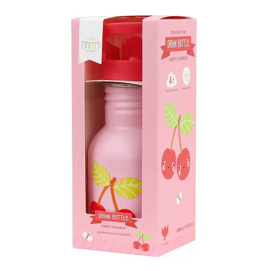 A Little Lovely Company A Little Lovely Company | Petite gourde en acier inoxydable « Joyeuses cerises »