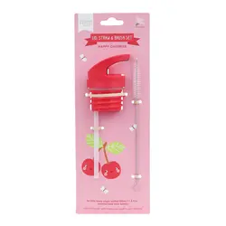 A Little Lovely Company | Ensemble bouchon, paille et brosse « Joyeuses cerises »