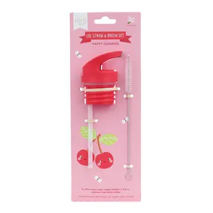 A Little Lovely Company | Ensemble bouchon, paille et brosse « Joyeuses cerises »