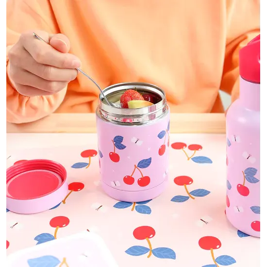 A Little Lovely Company A Little Lovely Company | Récipient alimentaire isotherme en acier inoxydable, motif cerises