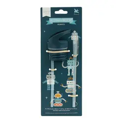 A Little Lovely Company | Ensemble bouchon, paille et brosse Robots