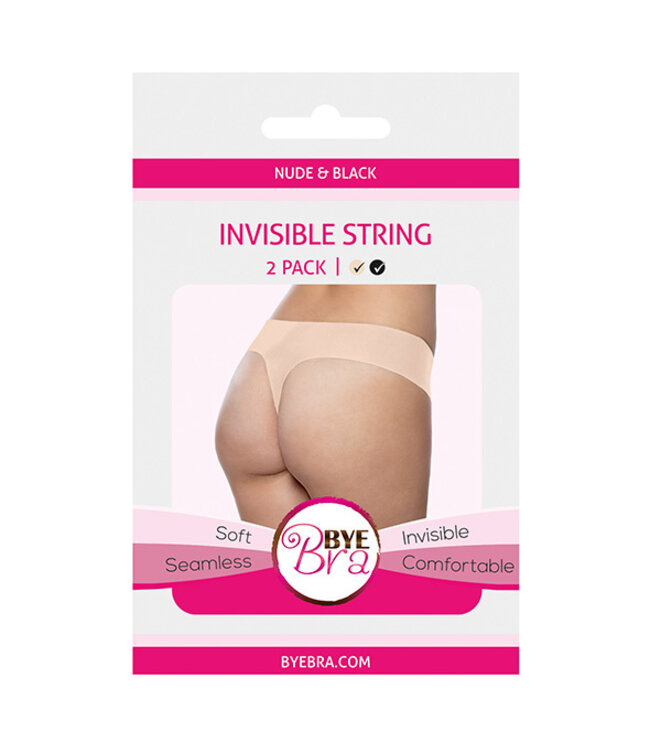 Bye Bra - Onzichtbare String (Lichte Huidskleur & Zwart 2-Pack) L