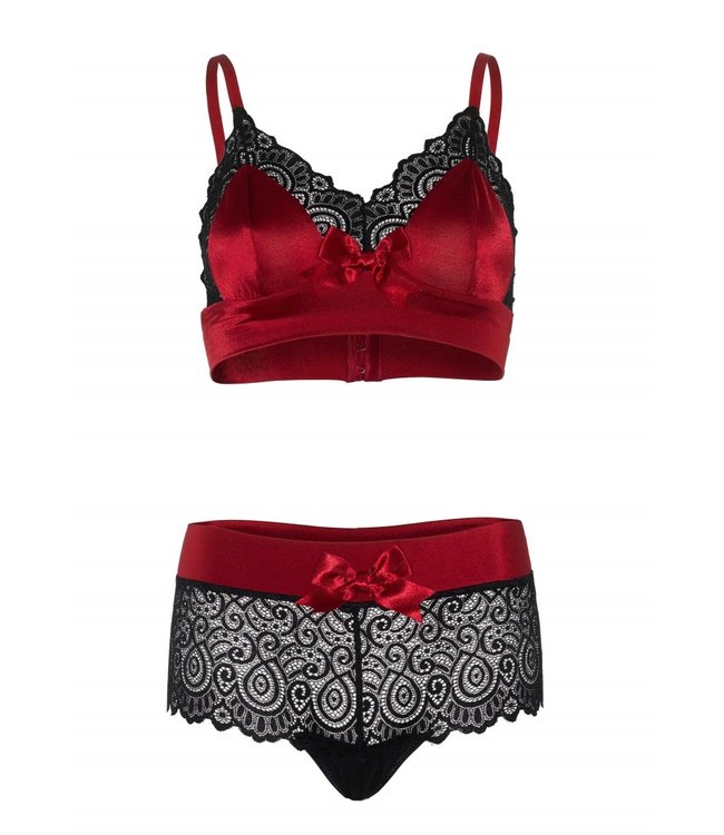 Satin Spandex Bralette & Lace Brazillian Boyshorts