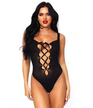 Leg Avenue OPAQUE LACE UP THONG TEDDY